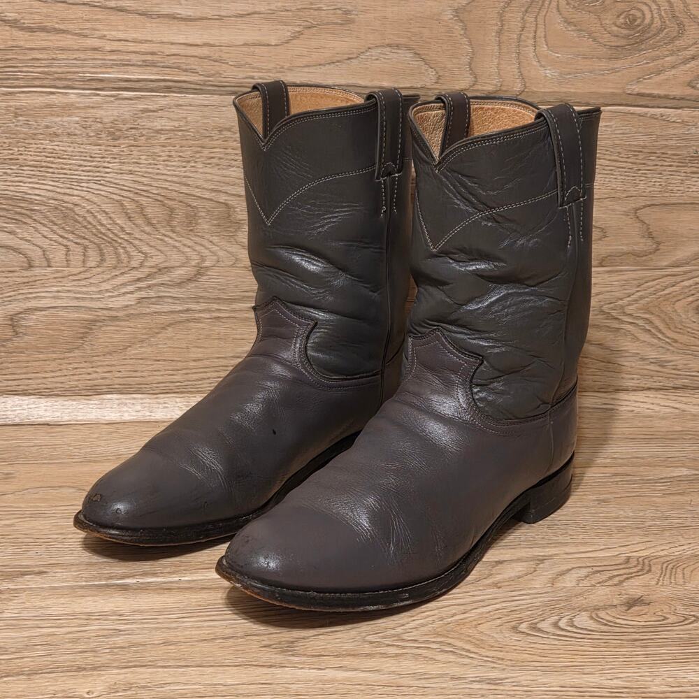 Justin Ropers Cowboy Boots Mens Size 11D Gray Leather Pull On Style 3025 Western